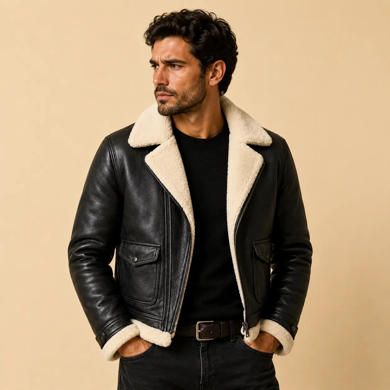 Black shearling leather jacket